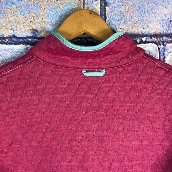 Women's Pink Quilted Half Button Down Sweatshirt - Picture 6 of 6
